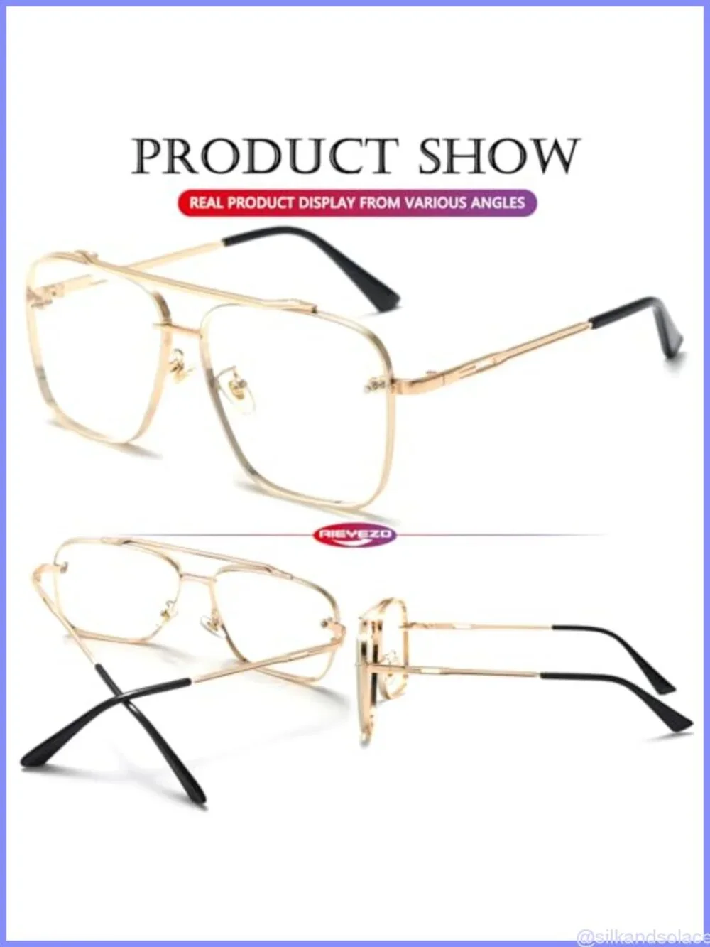 Oversized Square Aviator Sunglasses Metal Frame Gradient Lens UV Protection